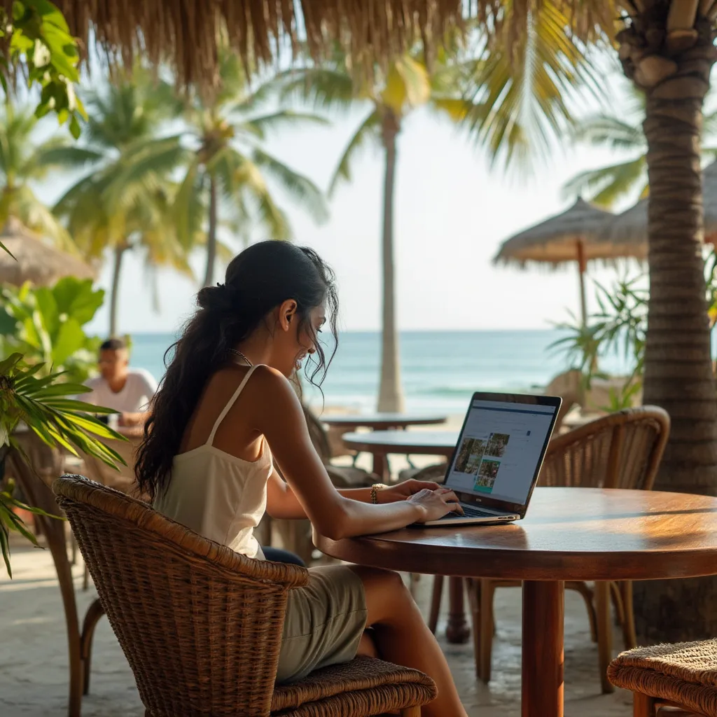 Remote work from beach cafe